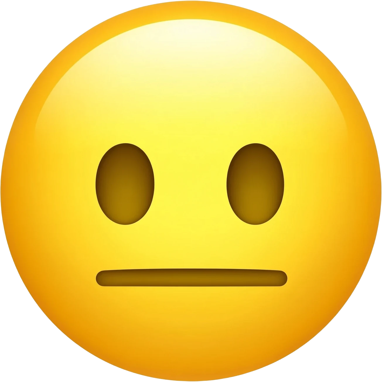 Yellow circle with no eyebrows and nose and the face feeling is neutral and the mouth is neutral its not smiling or frowning it looks like this symbol "—" emoji