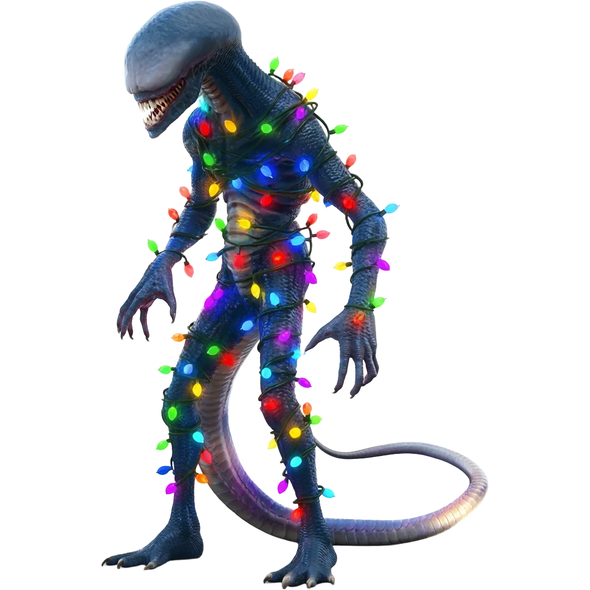 Demogorgon from stranger things with Christmas light wrapped around it emoji