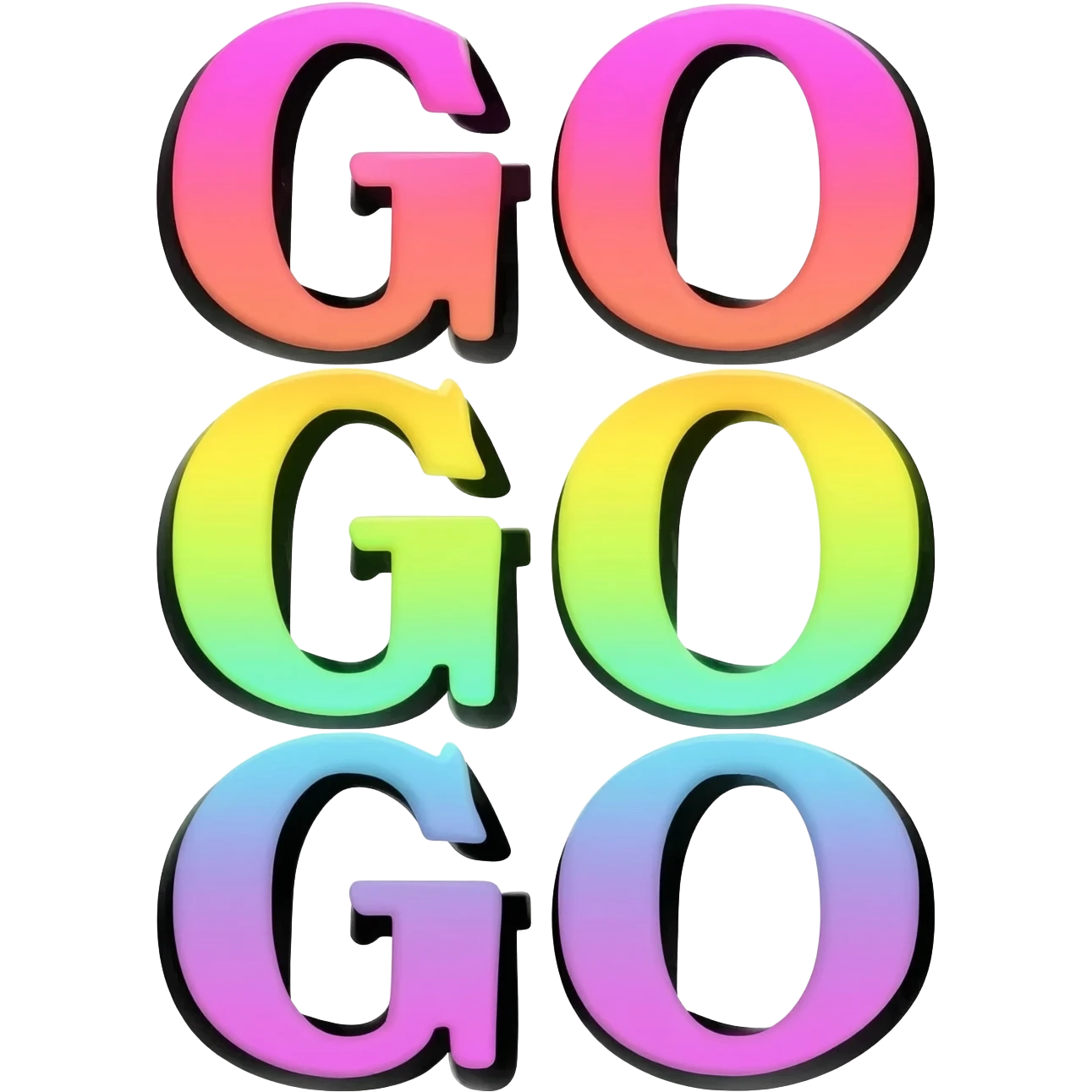 Bold letters in bright colors and outlined in black, Word Go GO GO GO GO emoji