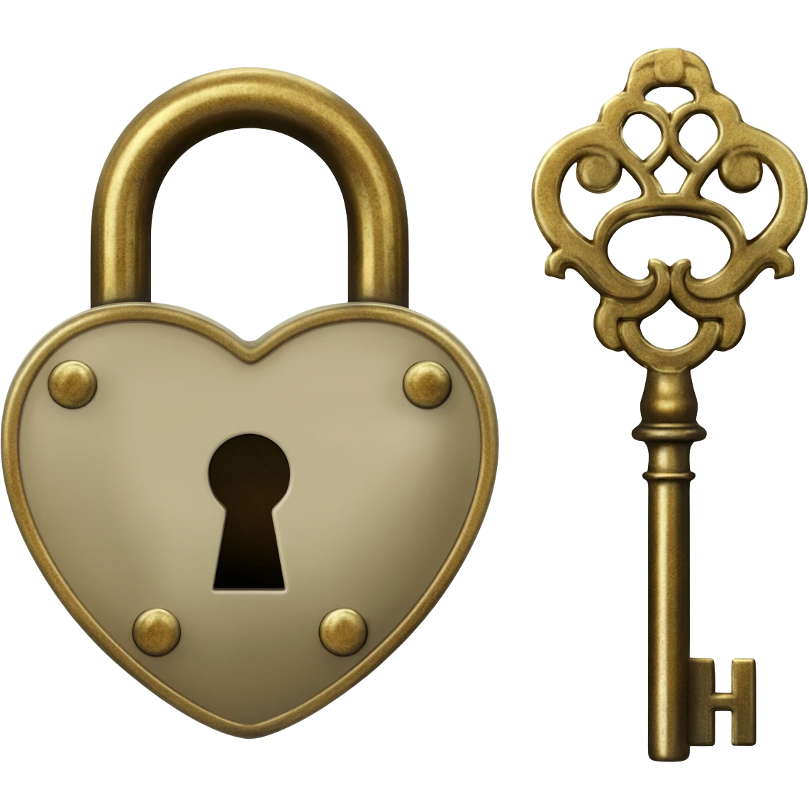 vintage beige heart-shaped lock and key emoji