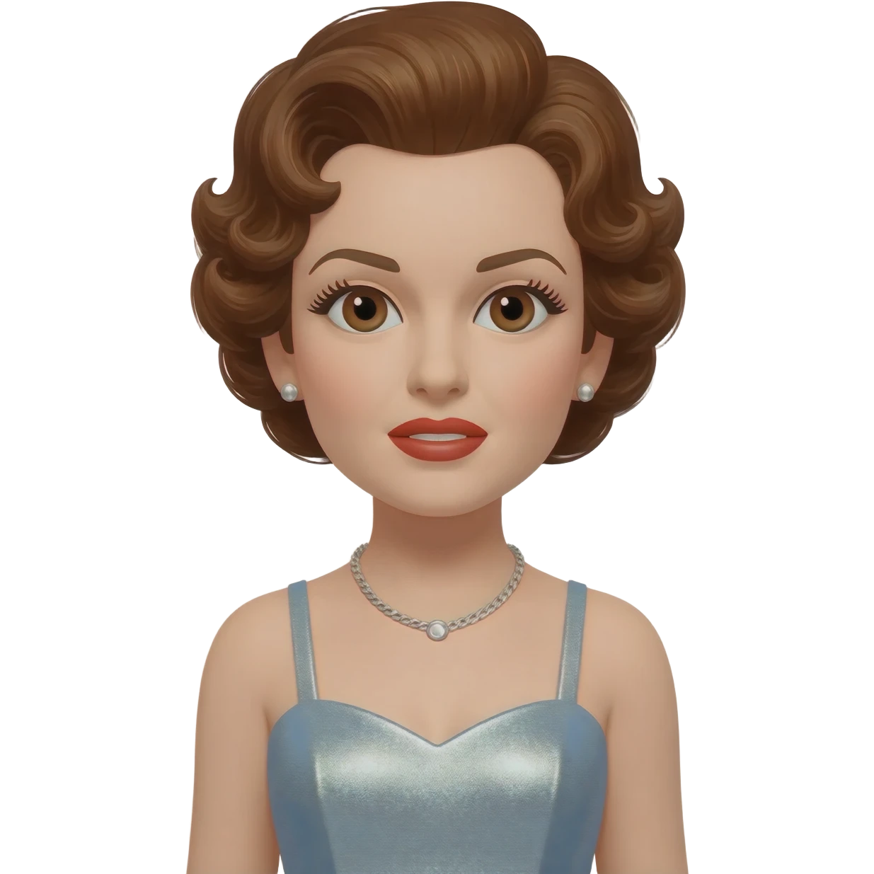 Judy Garland with brown eyes, brown hair, light steel blue metallic dress, silver necklace emoji