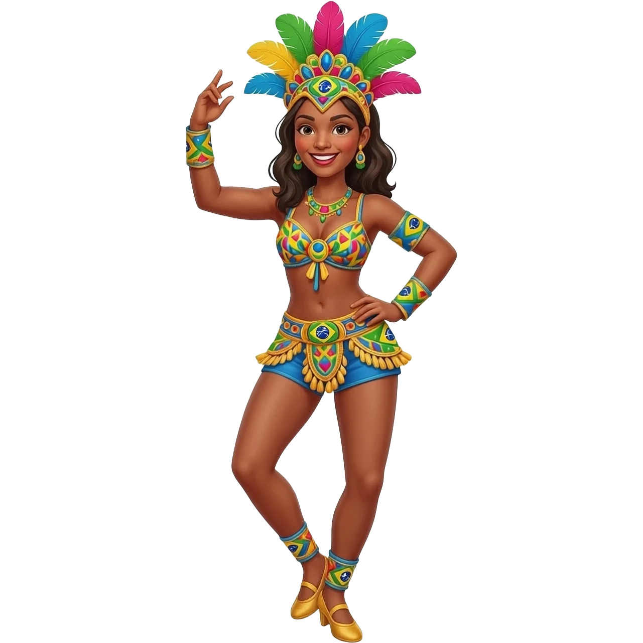 De roupas de Brasil e shorts dançando emoji