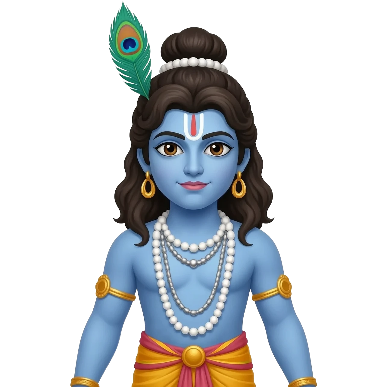 Krishna with sharp looks having peacock feather on his head and his is full with jewellery emoji