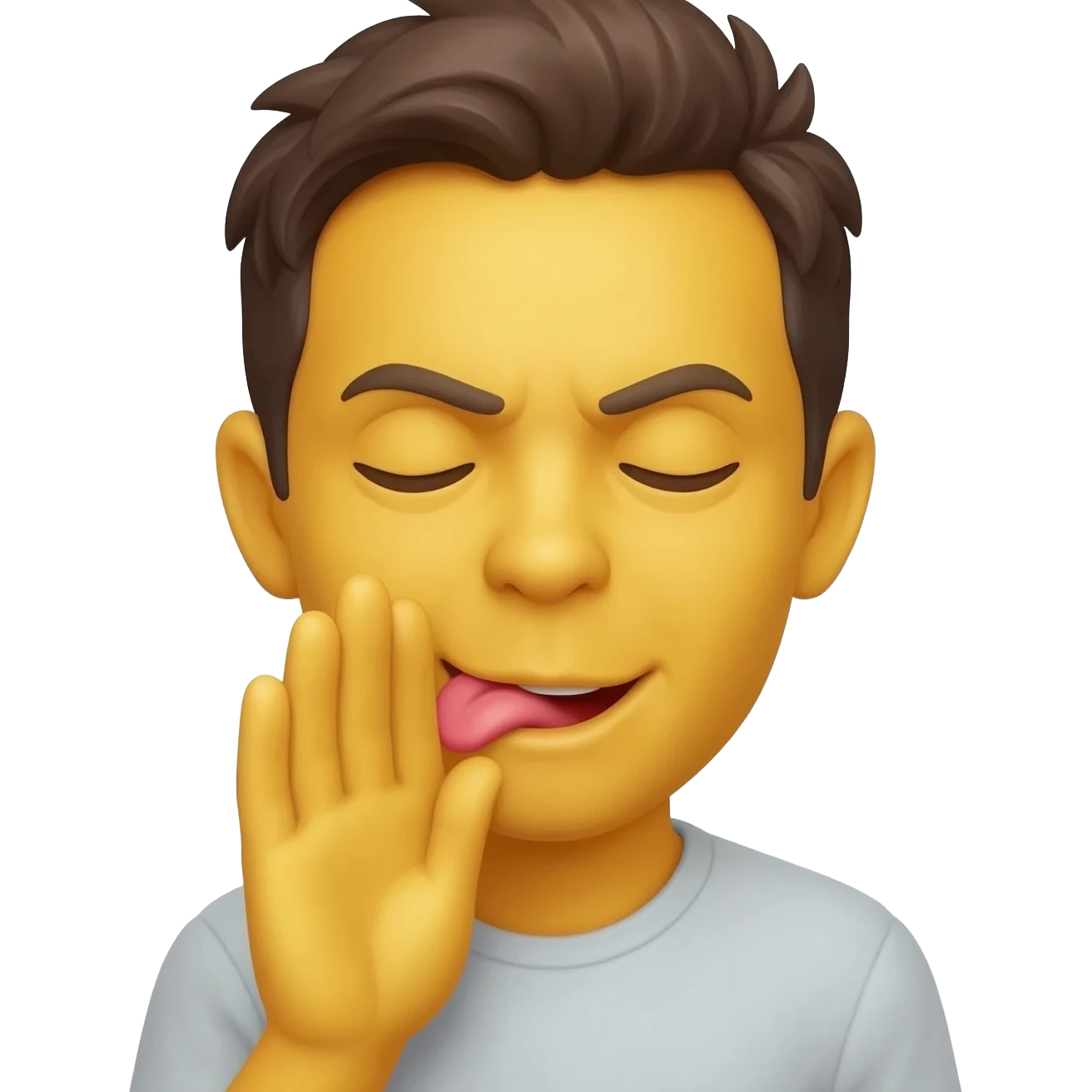 Make an emoji that is telling a secret but sticking out it’s tongue And make it a classic yellow emoji and the hand right next to the moutb emoji
