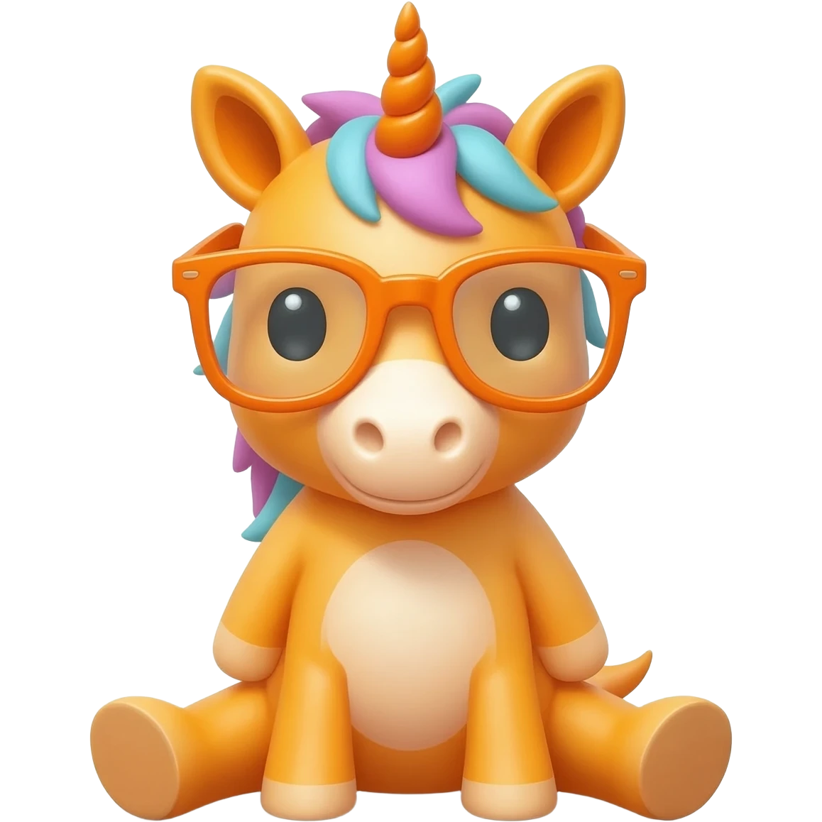 Unicornio naranja bebé sentado con gafas pateadas naranja emoji