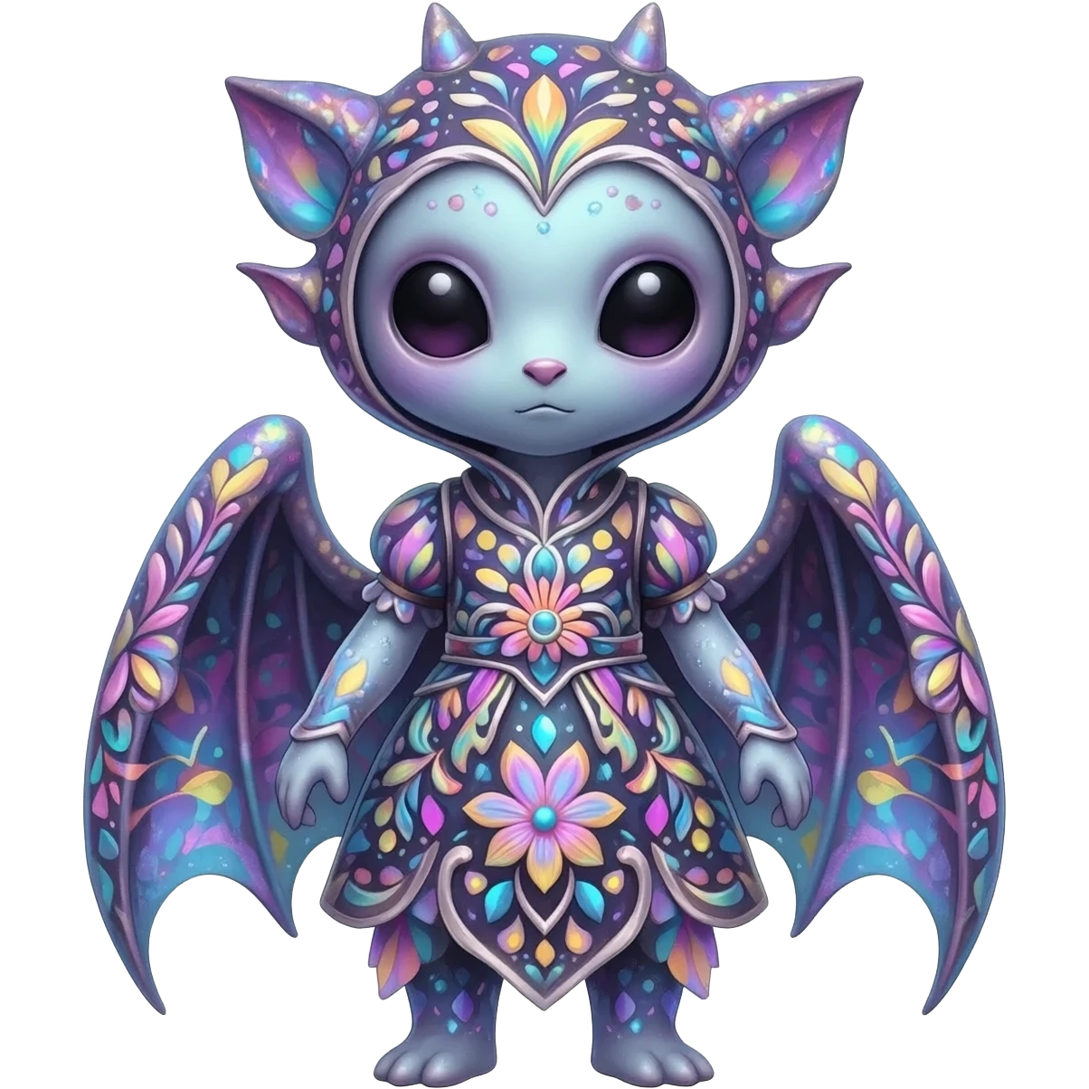 Multicolored sparkly pastel dark iridescent light pale gloomy spooky cute adorable pretty cool elegant realistic floral exotic Falvie-Fionbri, full body emoji