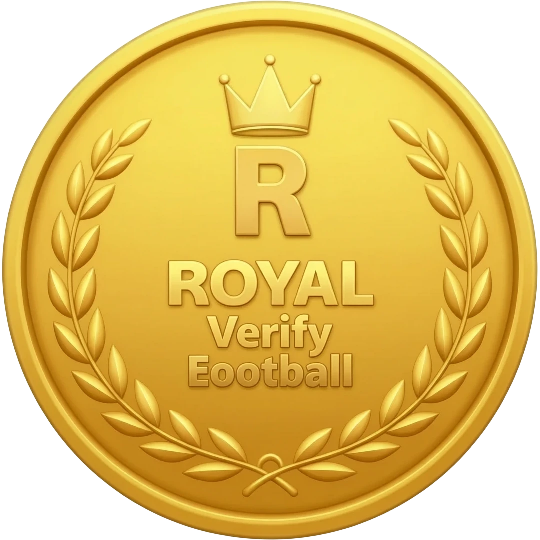 gold coin with "R with crown and  🎮ROYAL🎮 Verify Efootball"     level in center and minimal laurel emoji