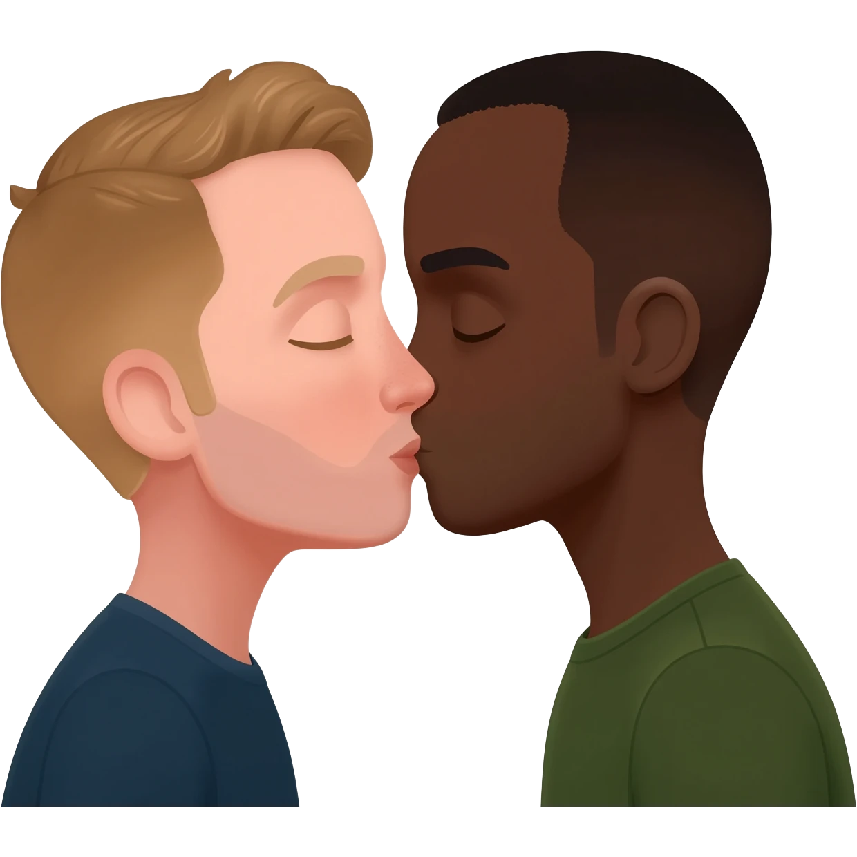 A white man kissing a black man emoji