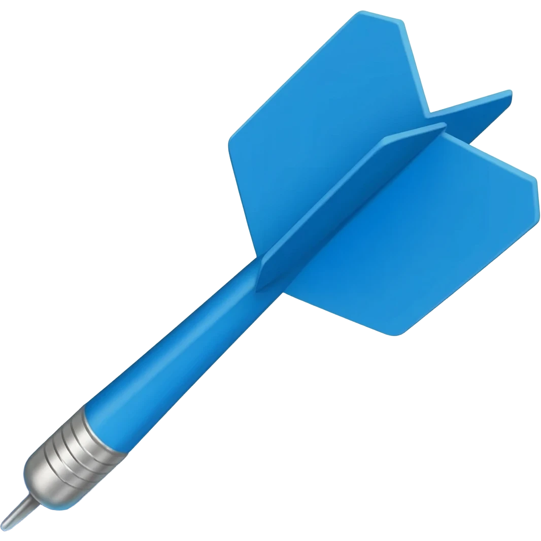 The blue dart has distinct fletching (feathers) at the end, showing its depth and angle of entry into the target. The overall design should be clear, concise, and recognizable as an achievement or a 'perfect shot'. emoji