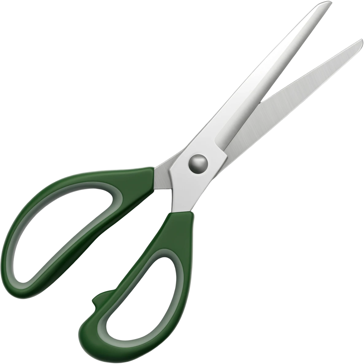 Full scissors with dark green handle, pointed up, blades open emoji