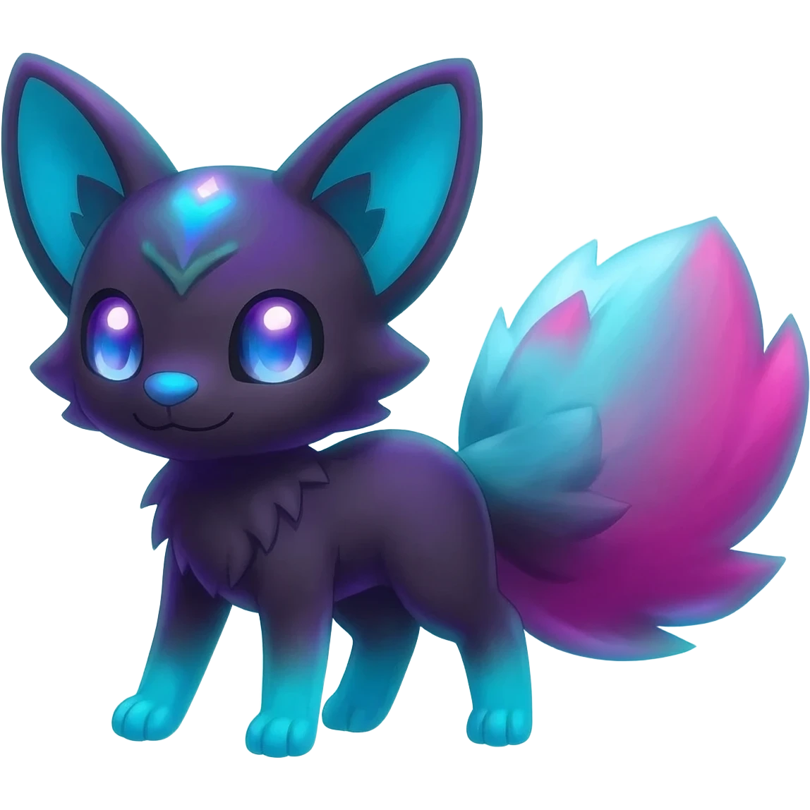 Colorful bioluminescent dark abysmal abyssal neon-glowing Trico-Sergal-Furret-Ferret-Wolverine-Vernid-furry-fursona-fusion-Fakemon-animal-hybrid-creature, full body emoji
