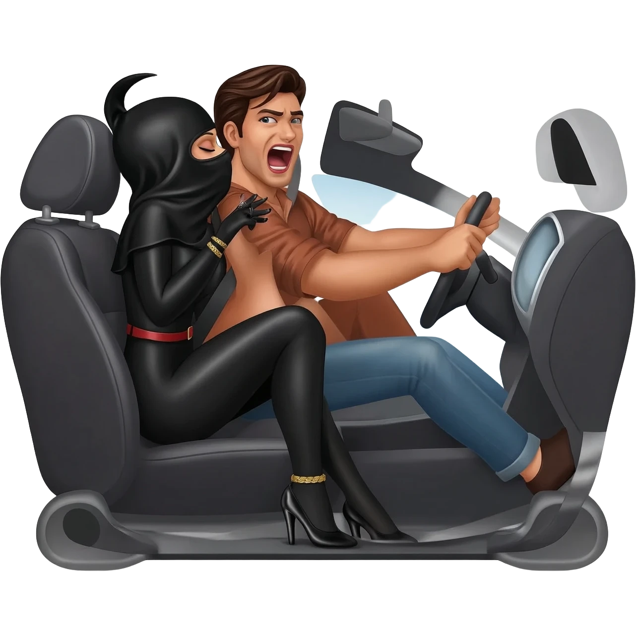 grosse dominatrice avec burca noir qui baise, hurle et insulte son soumi homme conducteur dans sa voiture emoji