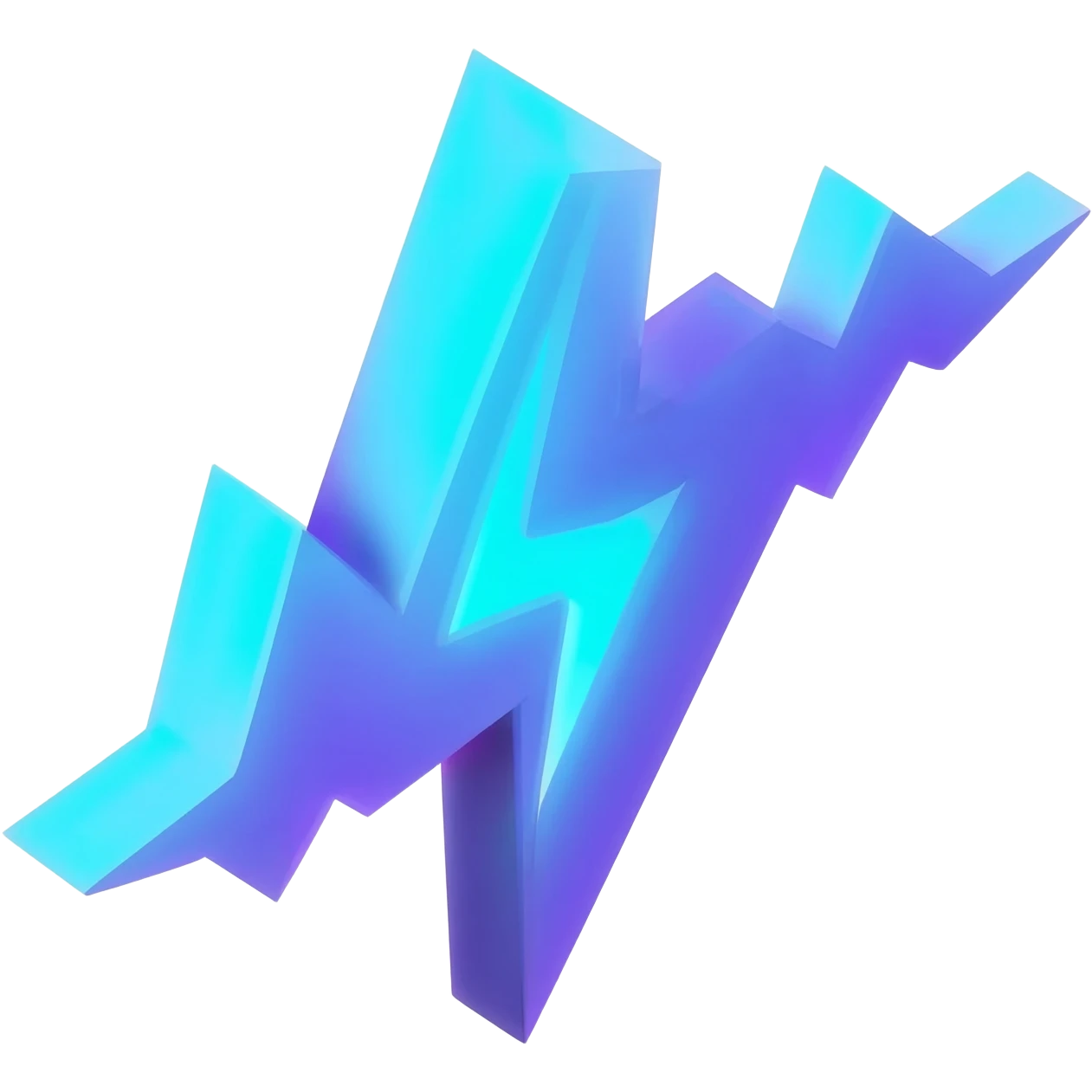 A high-quality 3D isometric icon of a glowing pulse wave or a stylized lightning bolt representing data flow. Neon cyan and deep purple colors. Clean sharp edges, minimalist flat design style, white background, high resolution, centered. emoji