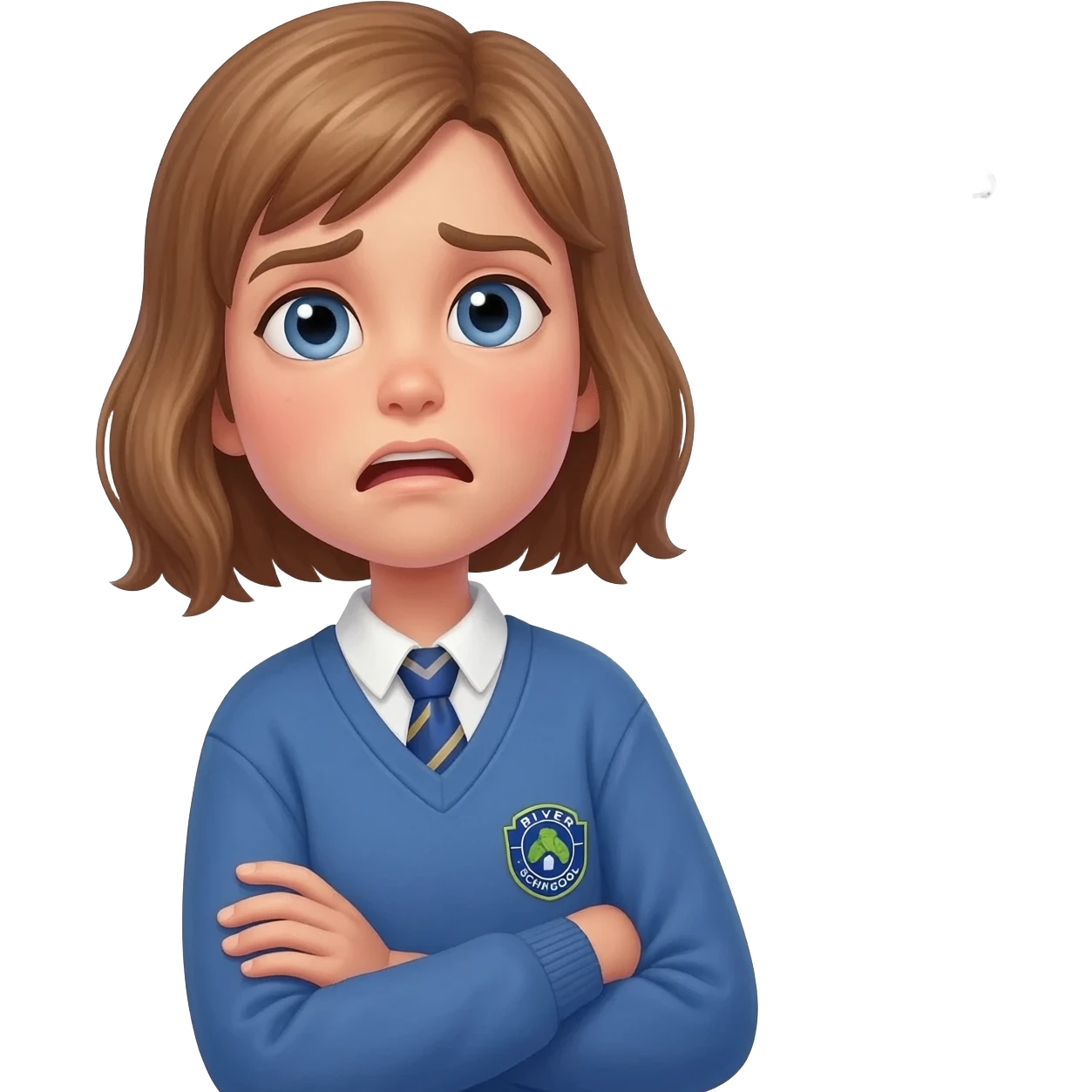 girl from river primary school shrugging with thought bubble containing mathematical symbols. Girl looks confused emoji