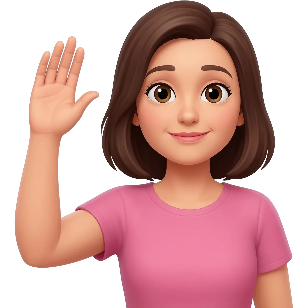 mujer levantando la mano derecha como pidiendo su turno, algo como este: 🙋 emoji