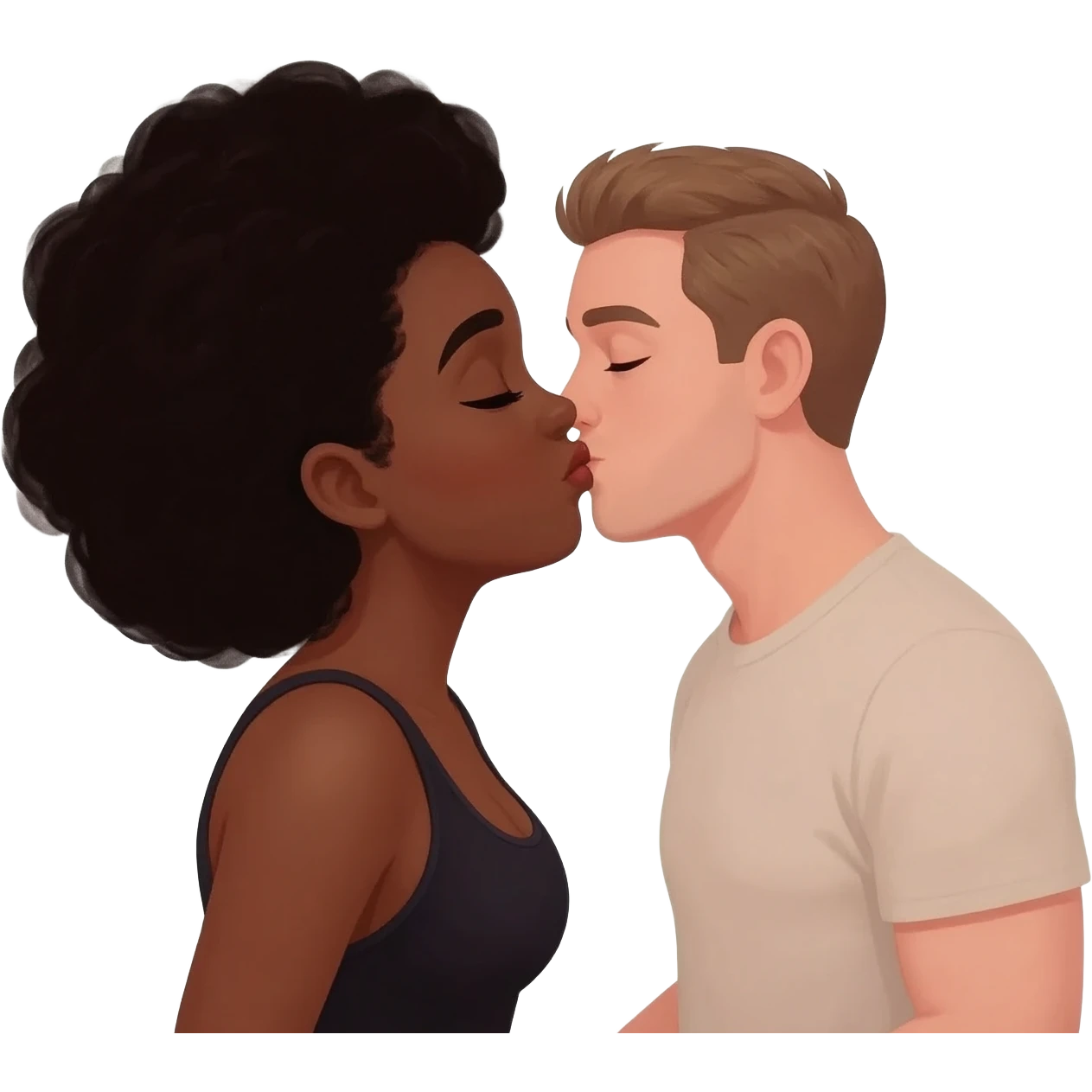 Big boobs black woman kiss White man emoji