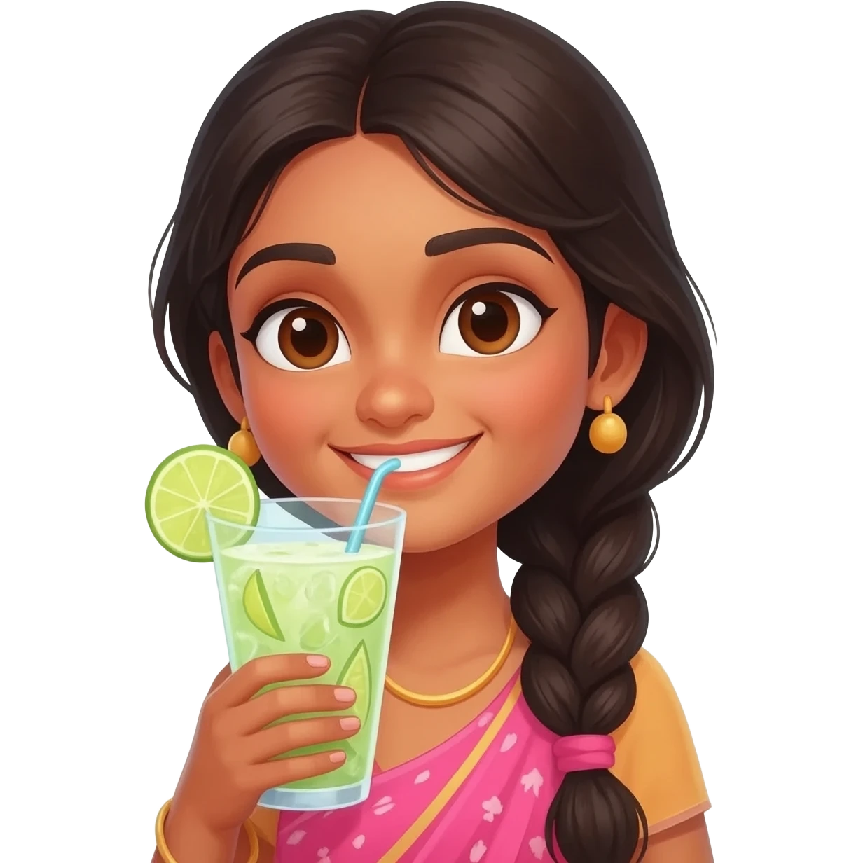 Indian girl on beach with margarita emoji