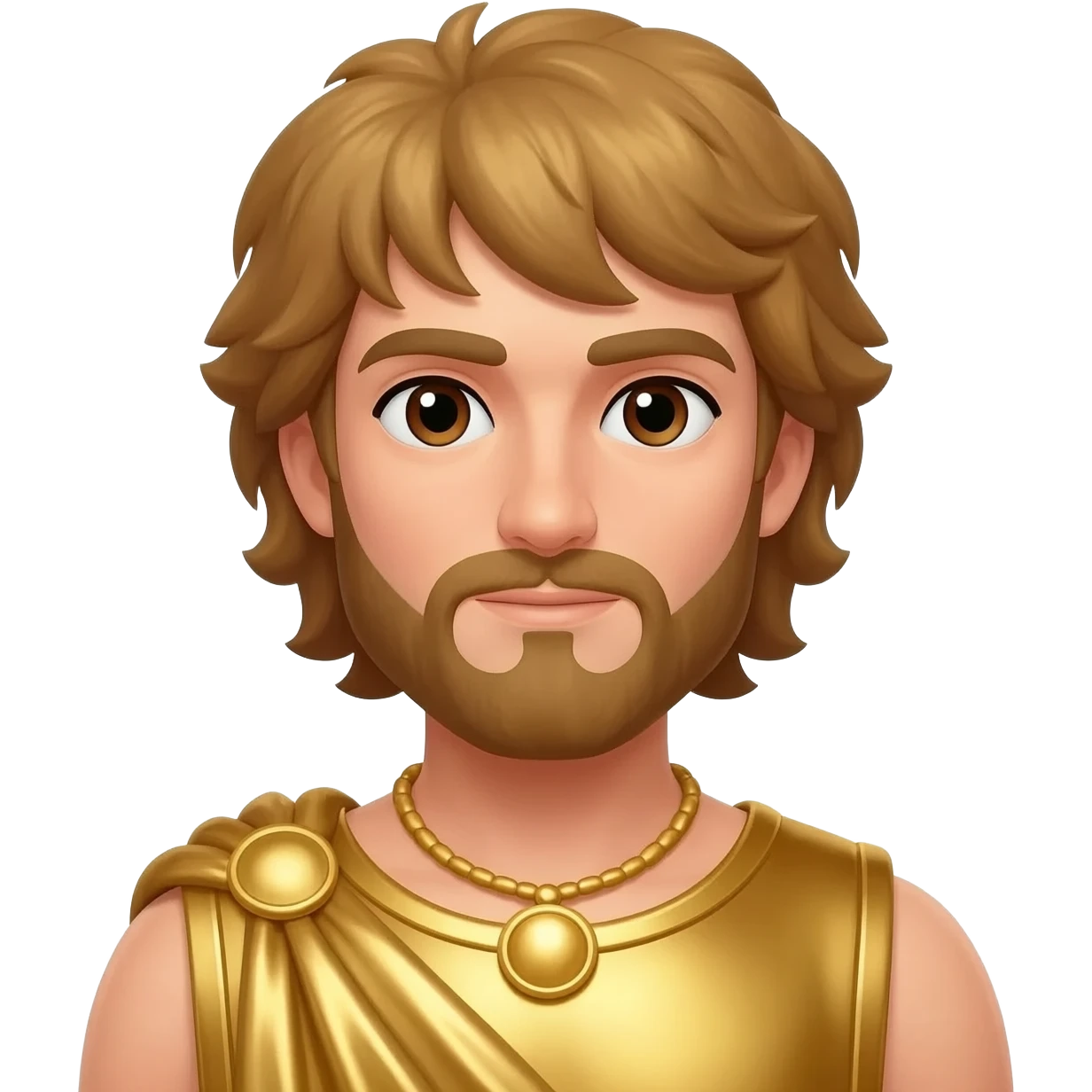 King Midas from Greek Mythology with brown eyes, golden brown hair, gold metallic toga, gold necklace emoji