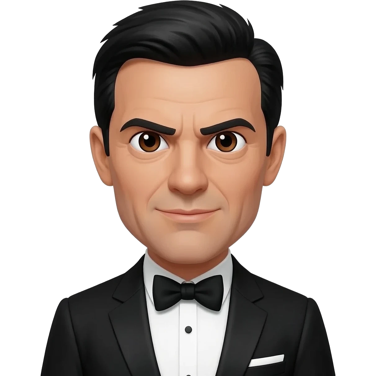 Nick Nack from James Bond Series with dark brown eyes, black hair, black suit with bow tie emoji