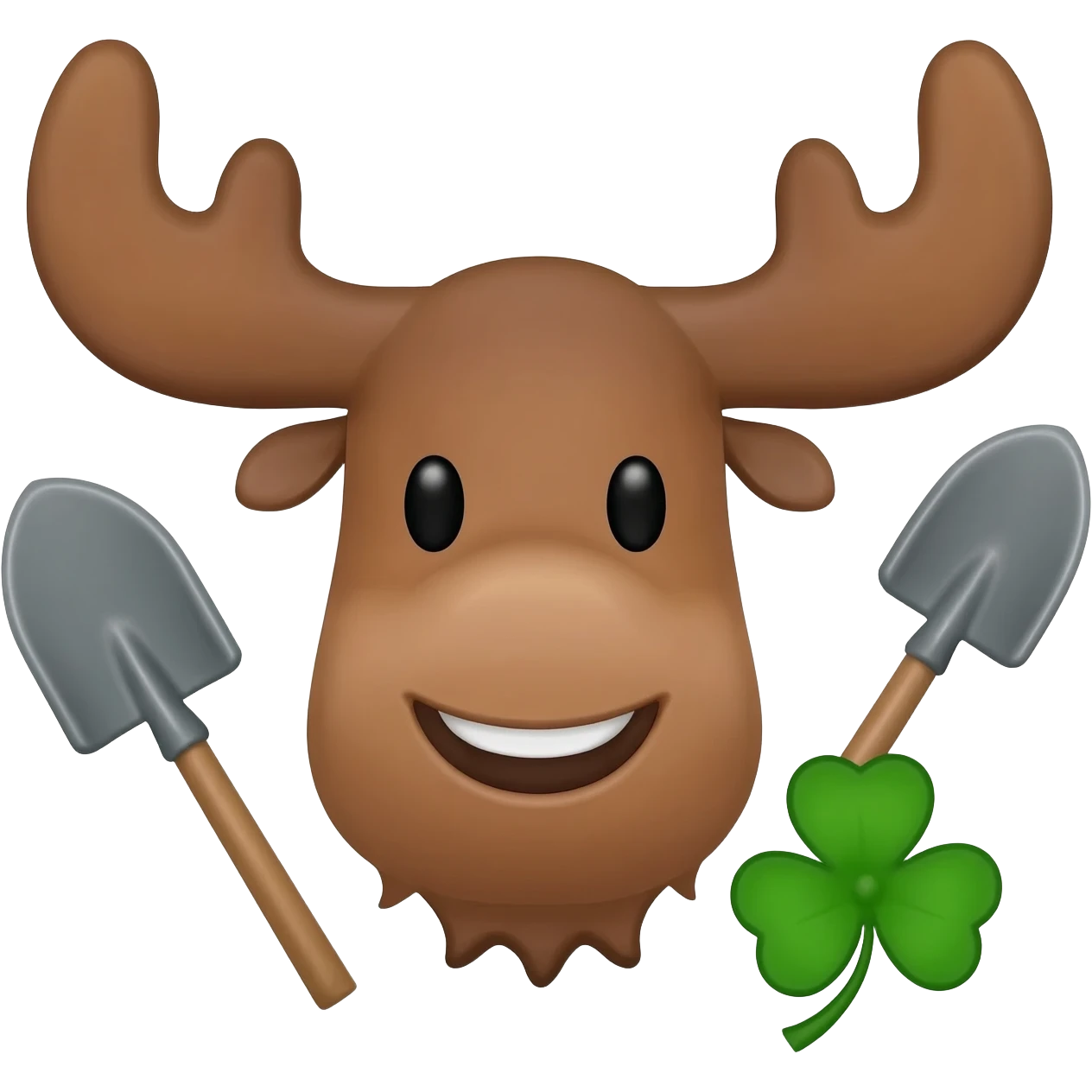 Fröhlicher elchkopf mit schaufeln und mit einem Glücksklee neben dran emoji