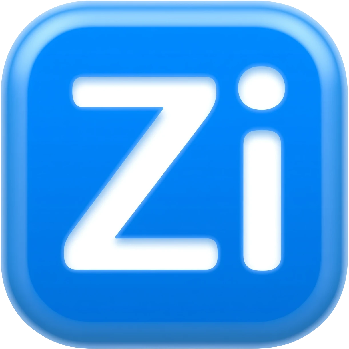 "3D premium,3D rounded-square icon in strong BLEU with a beveled edge, bold serif white letter 'Zi'centered, strong specular highlights, inner glow, 1024x1024, png" emoji