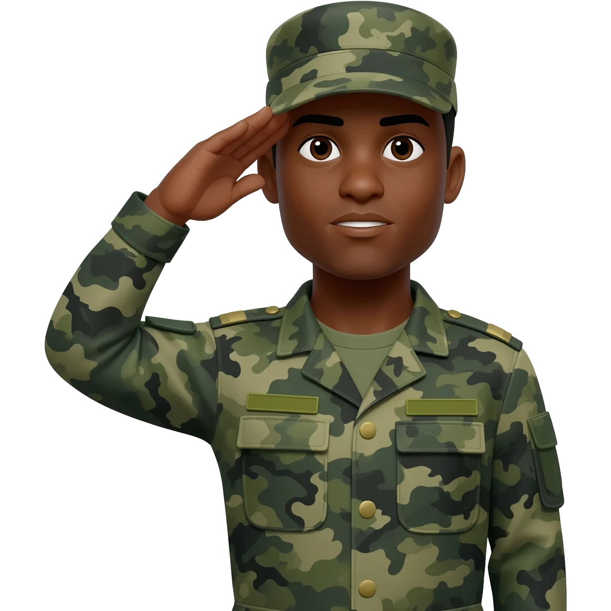 I need a black male military soldier and camouflage green uniform saluting emoji