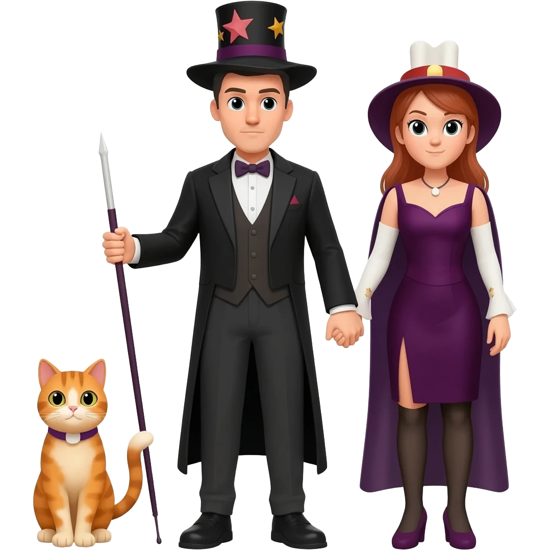 magician couple and their pet cat emoji