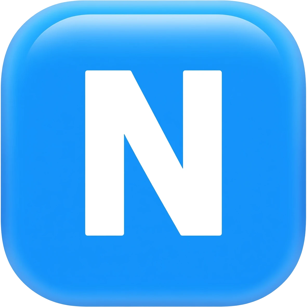 "3D premium,3D rounded-square icon in soft bleu with a beveled edge, bold serif white letter 'N'centered, strong specular highlights, inner glow, 1024x1024, png" emoji