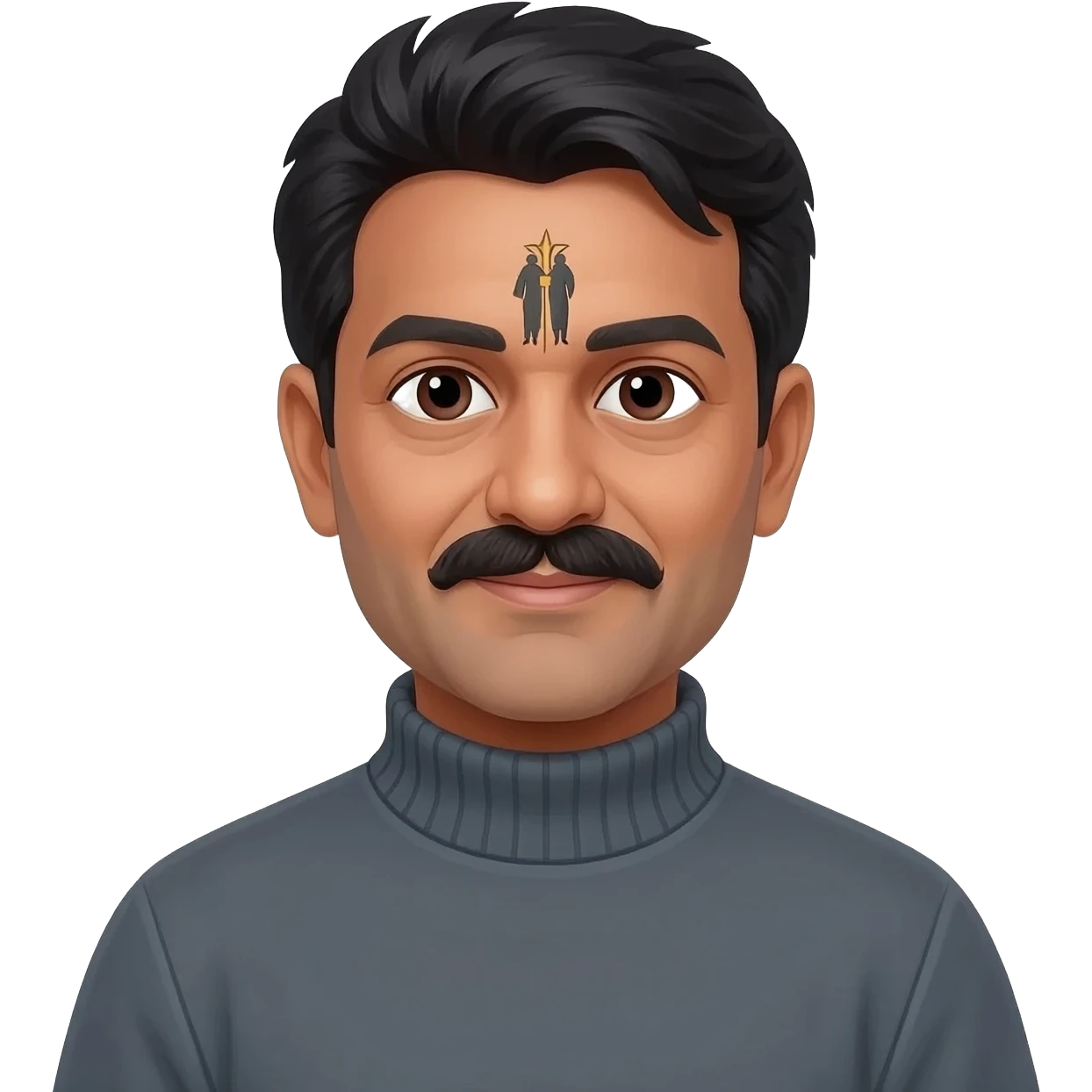 middle aged male indian primary school teacher without a moustache wearing a thick plain roller-neck jumper with a harry potter forehead mark emoji