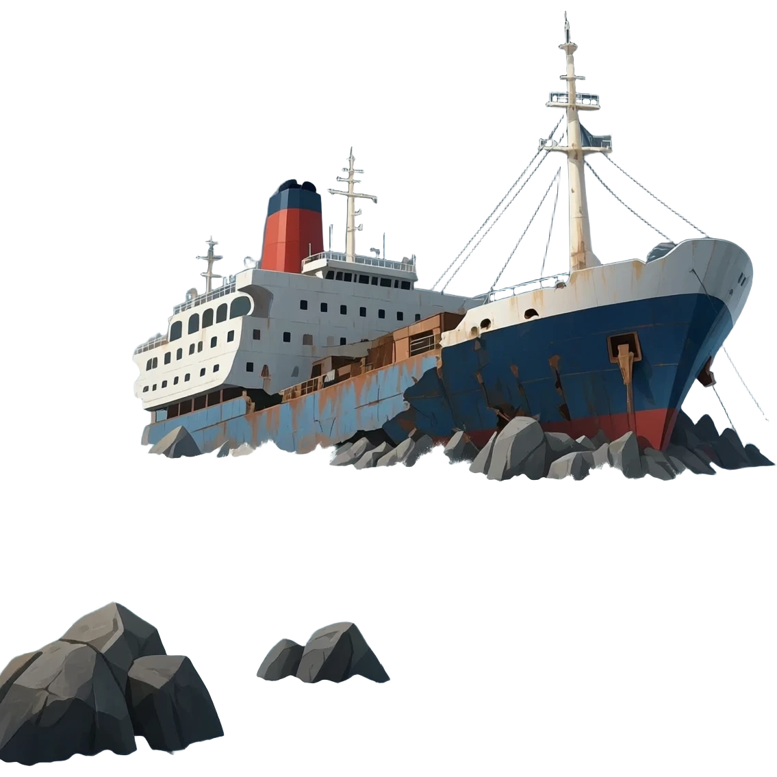 🌊 Maritime Disaster 🛳️ Shipwreck: Kayalıklara çarpan büyük bir yolcu gemisi. Sinking Cargo: Fırtınada konteynerlerini kaybeden bir yük gemisi. emoji