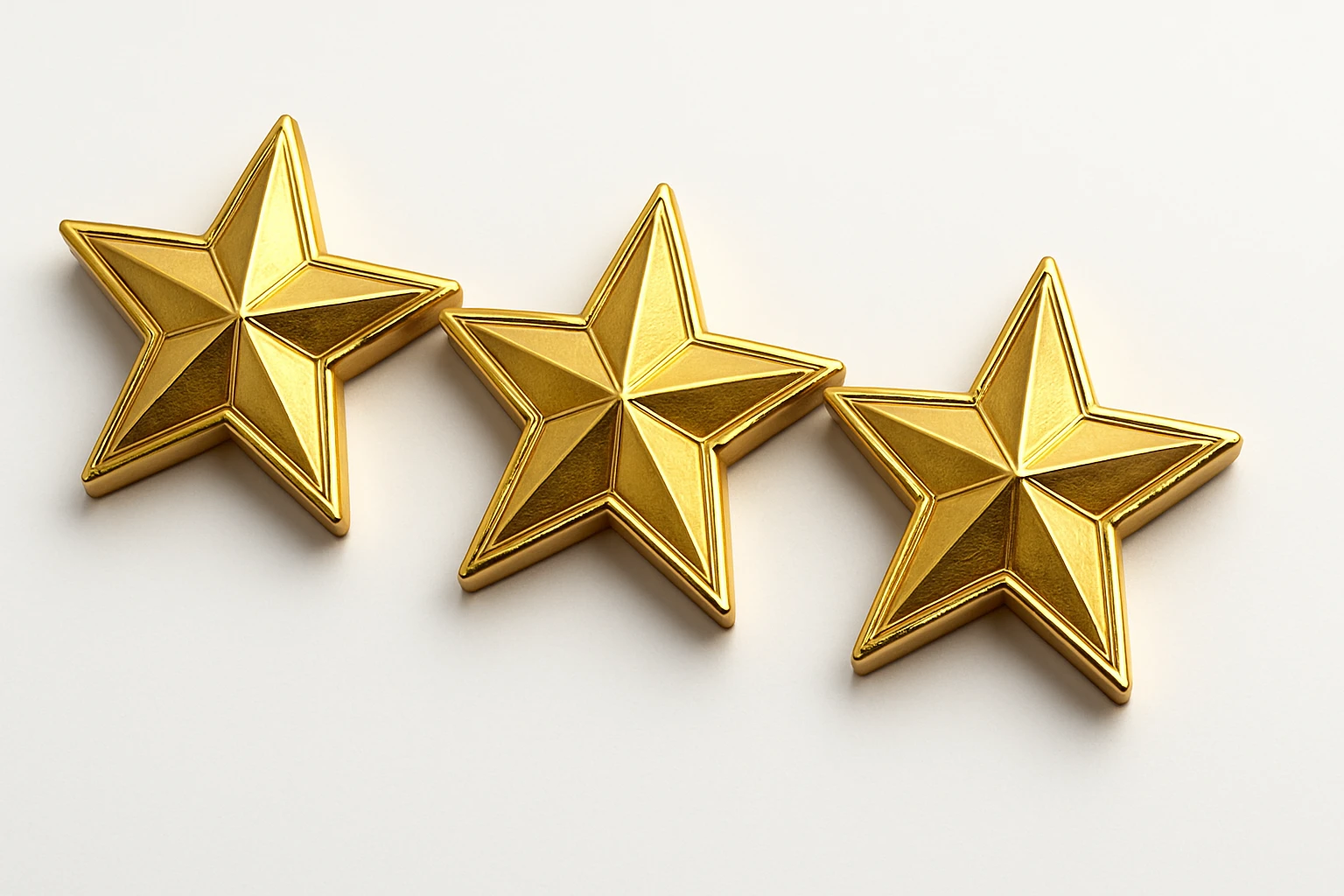 three flat gold stars, evenly spaced, gold objects style emoji