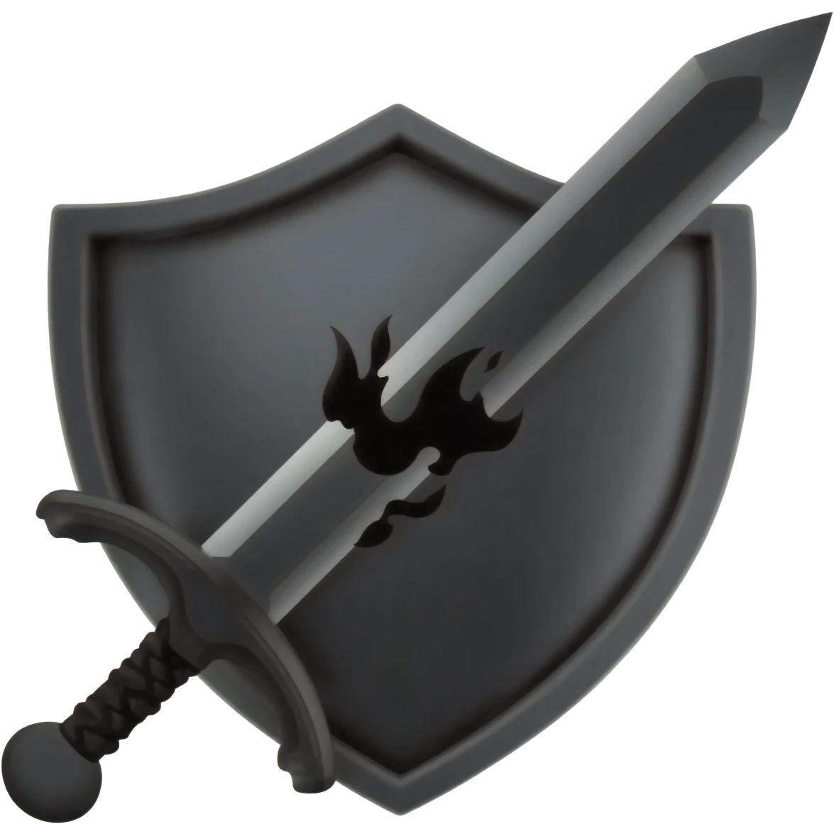 a black shield pierced by a black sword burning with a black flame emoji