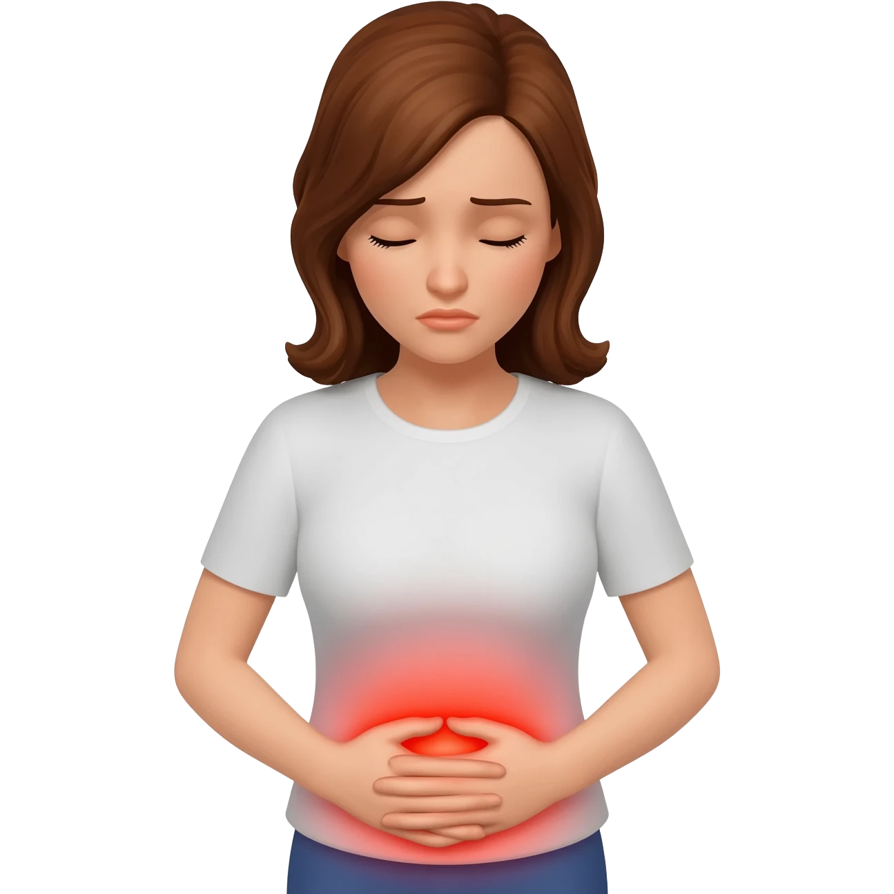 woman holding stomach hurting no glowing red emoji