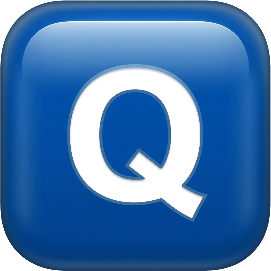"3D premium,3D rounded-square icon in strong bleu with a beveled edge, bold serif white letter 'Q'centered, strong specular highlights, inner glow, 1024x1024, png" emoji