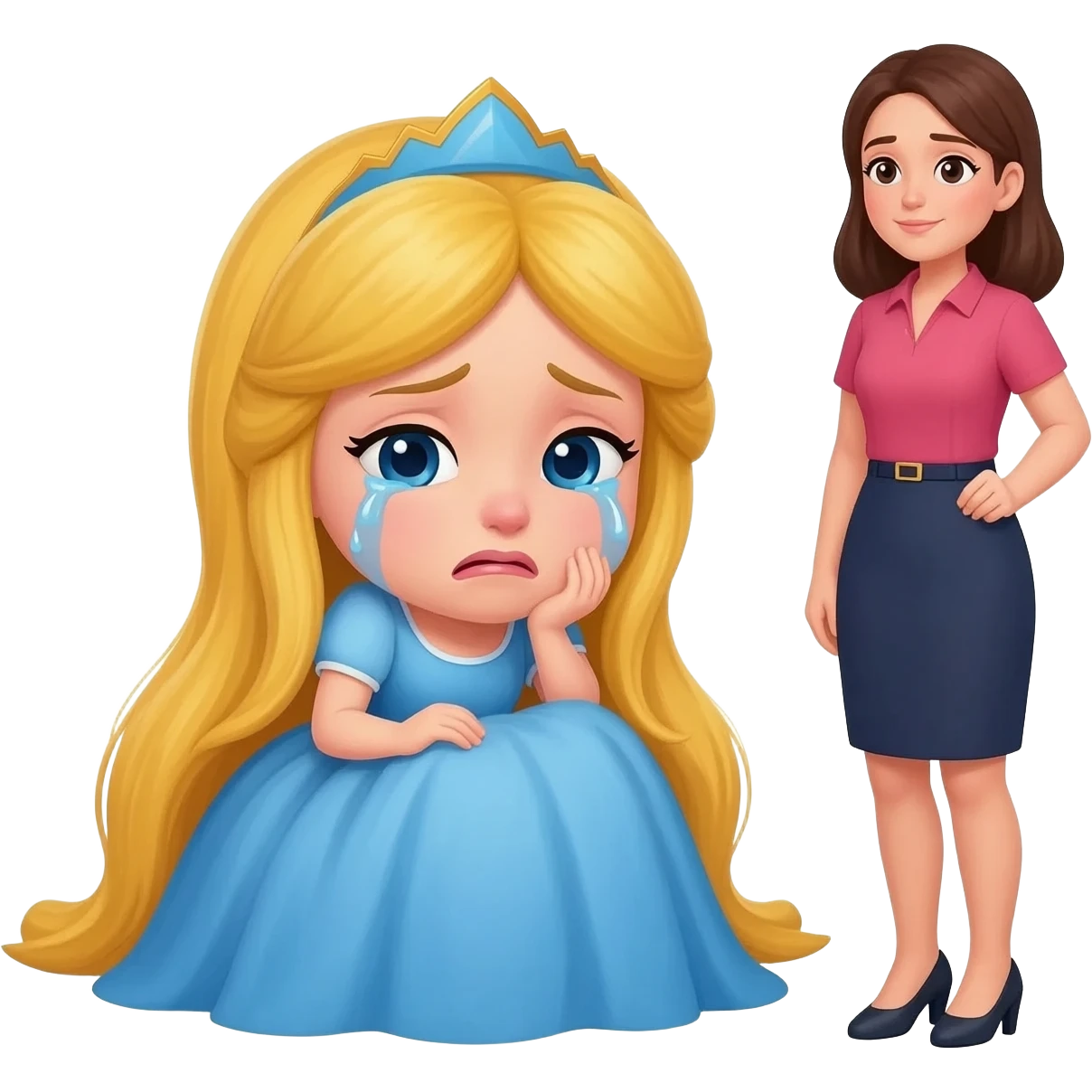 fes una princesa que estigi aseguda al terra plorant i una entrevistadora la vingi ha enrevistar emoji