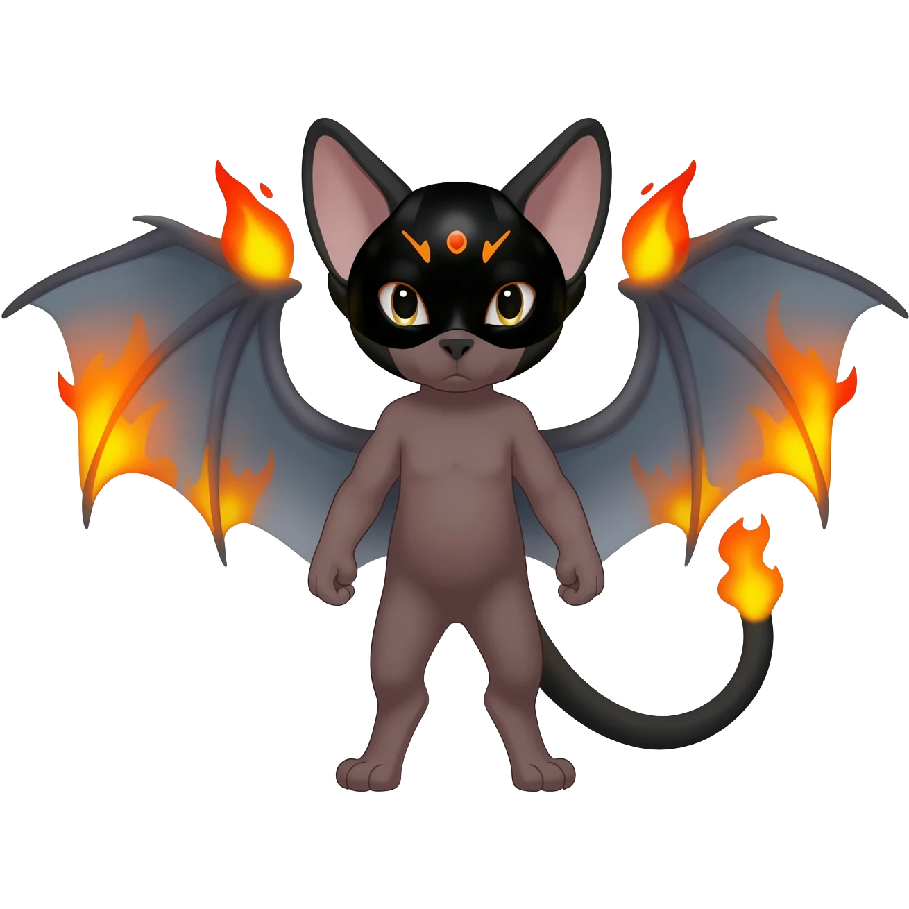 Black edgy Noivern-Litten-Sphynx-Lykoi-Caracal-cat-Fakemon full-body emoji
