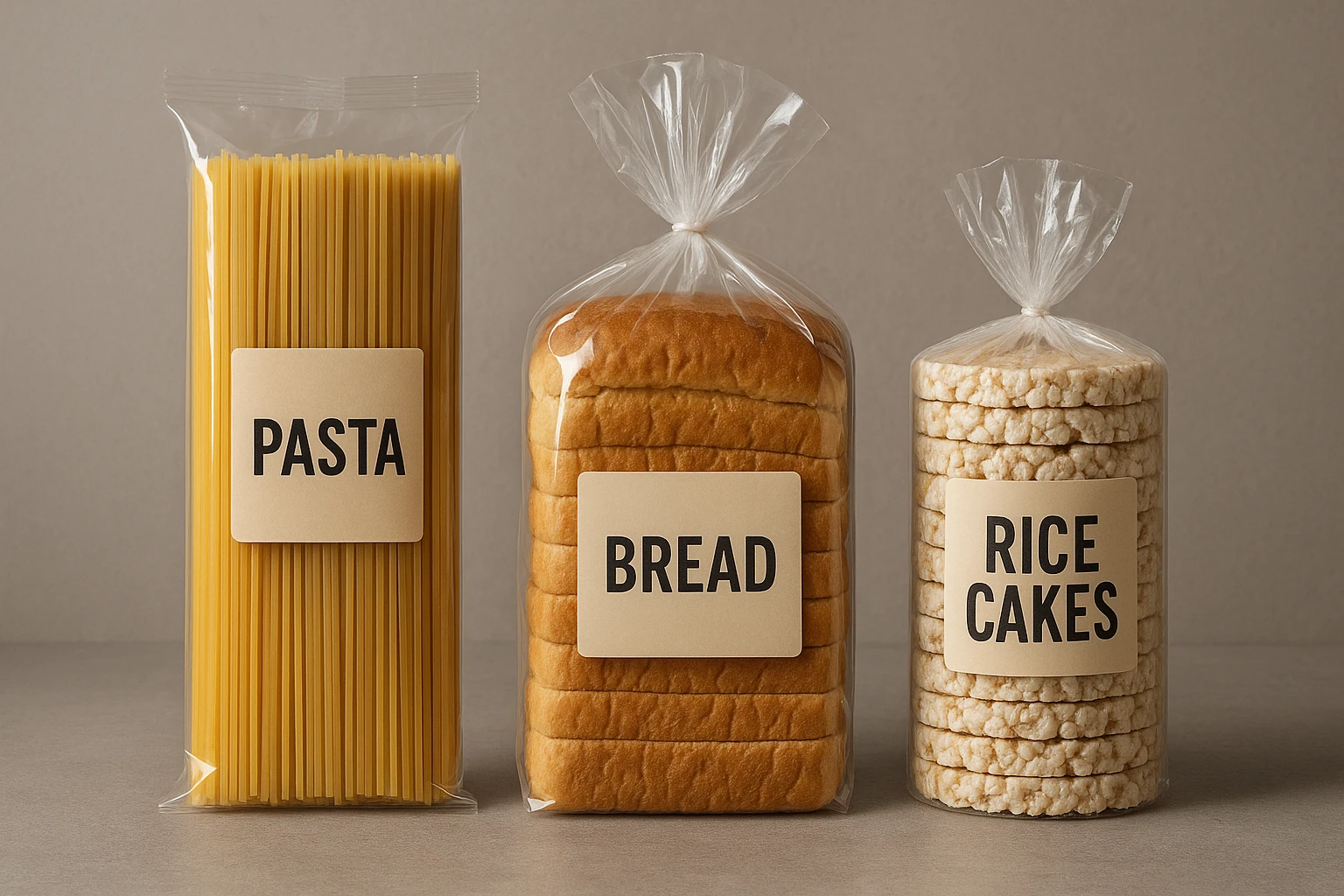 pacco di pasta realistico, pacco di pane, pacco di gallette di riso, 4k emoji