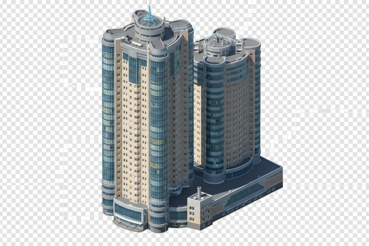 Изометричная, яркая, детализированная, объемная и фотореалистичная отдельная иллюстрация башни «Ладья-2» в Самаре. Чёткие контуры, не размазанные линии, высокое качество, прозрачный фон, не обрезать края картинки emoji