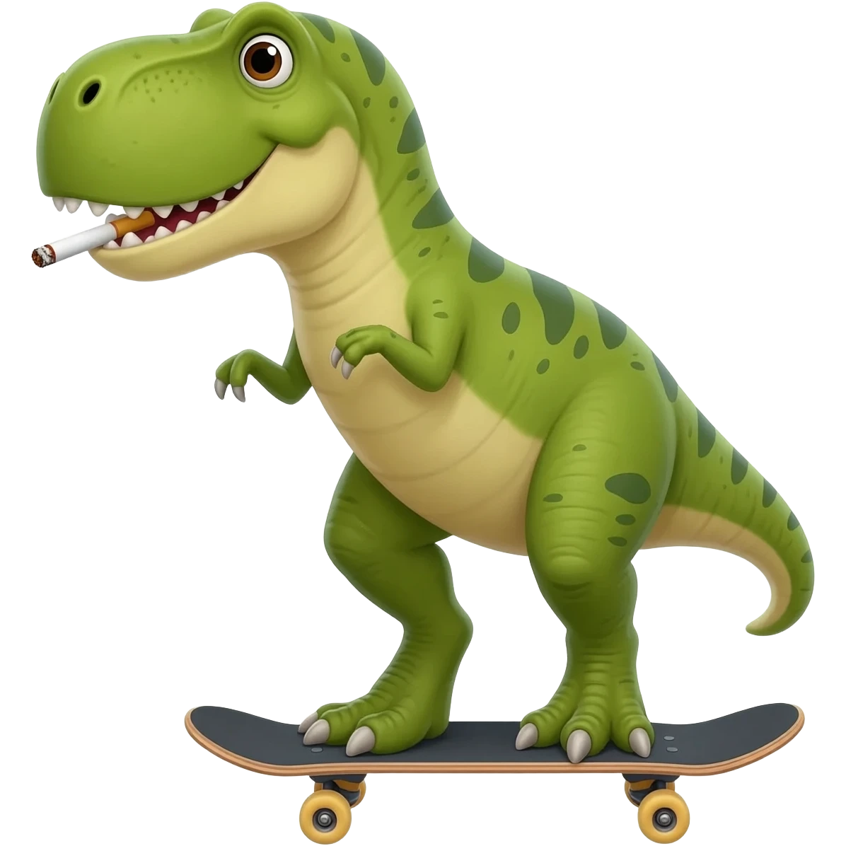 Dinosaur on a skateboard smoking a cigarette emoji