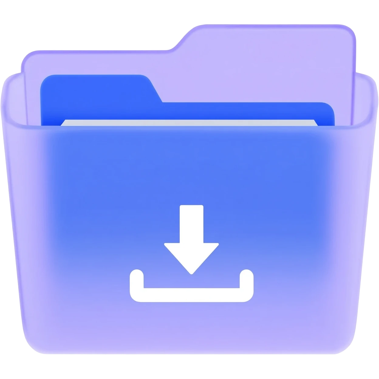 "A blue digital folder placed over a regular file folder, with a soft purple glow effect and an arrow indicating file upload and download." emoji