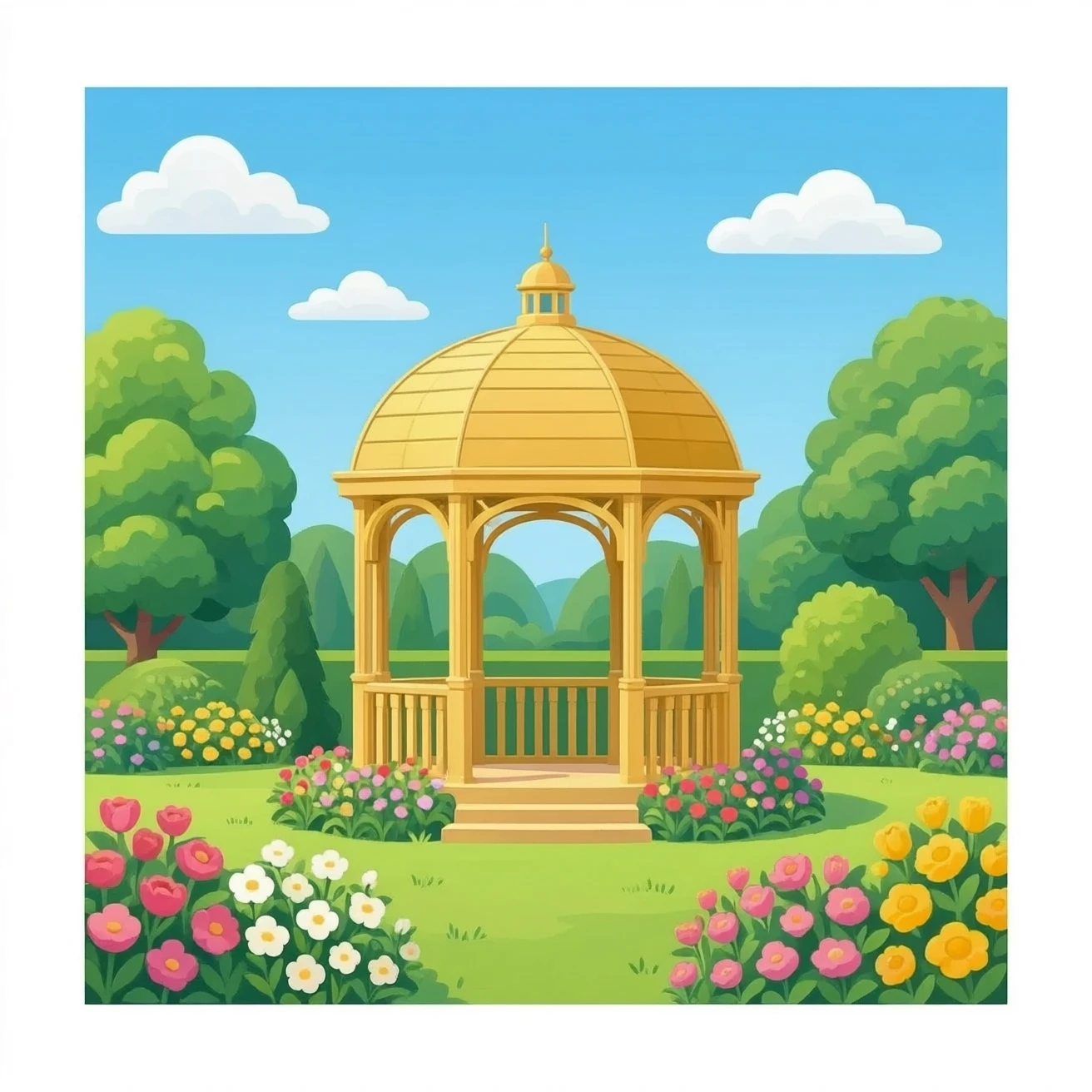 golden garden gazebo with flowers transparent background emoji