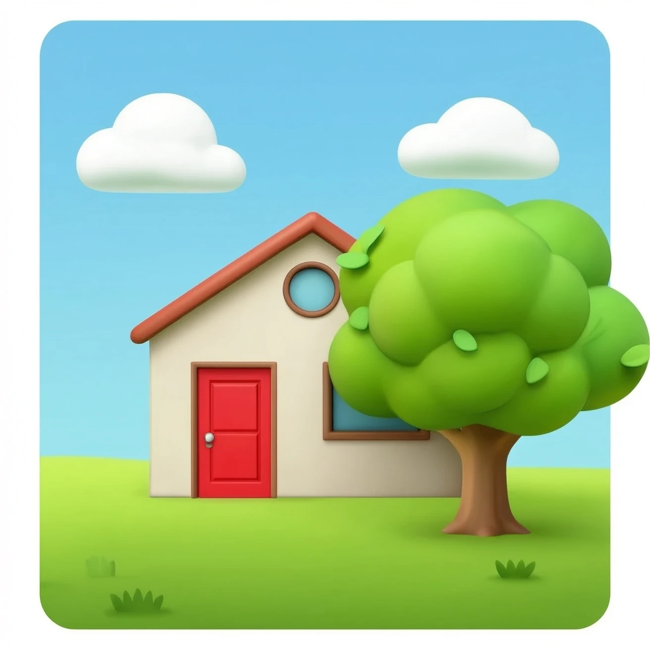 A small house with a red door and a lemon tree in front of it. emoji