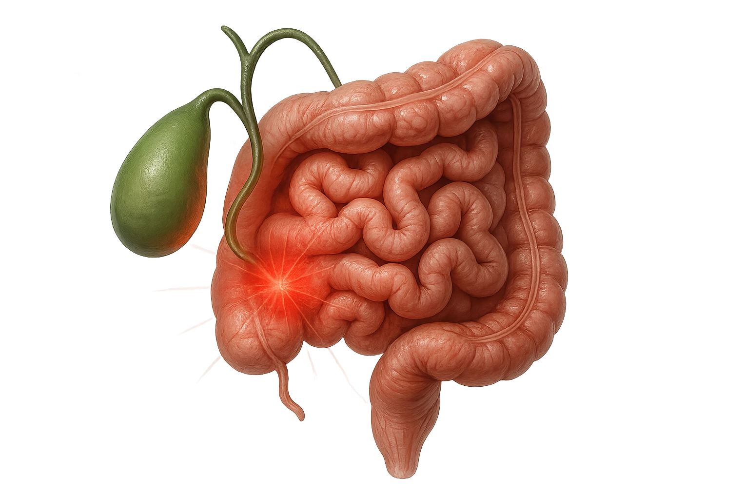 CISTIFELLEA E INTESTINO SONO COLLEGATI NEL DOLORE, iperrealistico 4k emoji