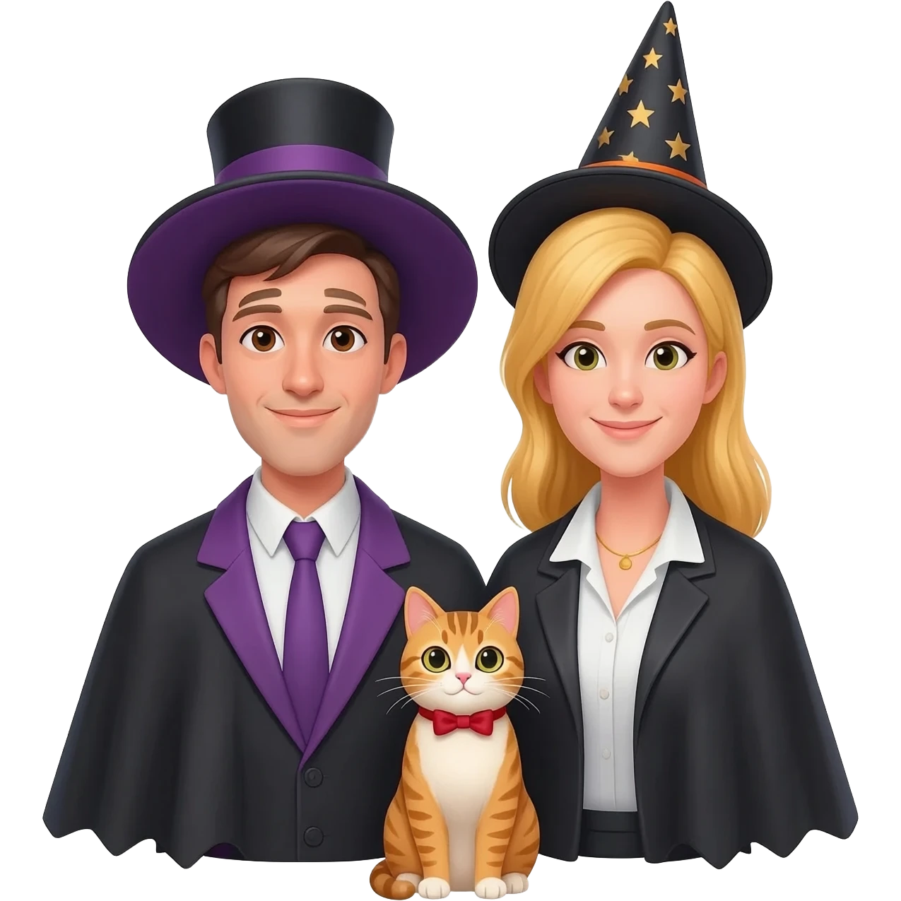 magician couple and their pet cat emoji