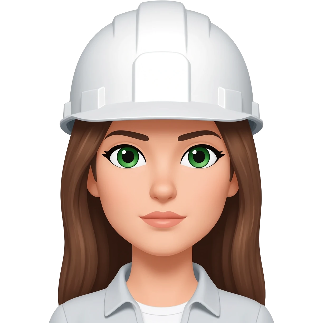 Ingeniera mujer pelo marron ojos verdes piel blanca y casco blanco emoji