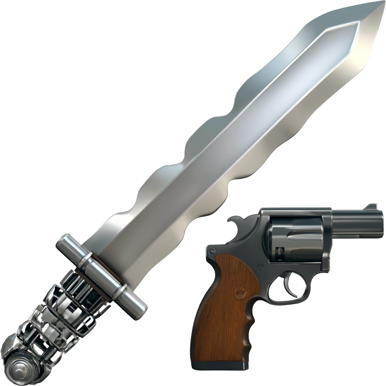 機械的なびりびりした剣と普通のメタリックな拳銃 emoji