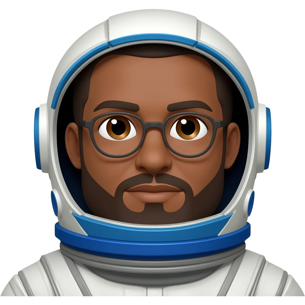 astronaut brown skin, brown eyes, glasses and beard emoji