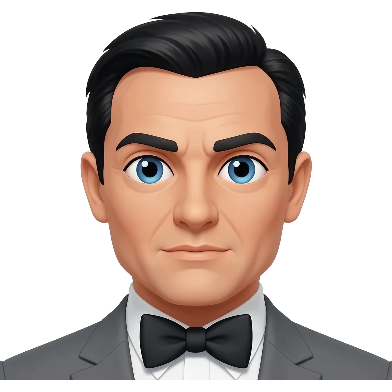 James Bond from James Bond Series with blue eyes, black hair, charcoal grey suit with bow tie emoji