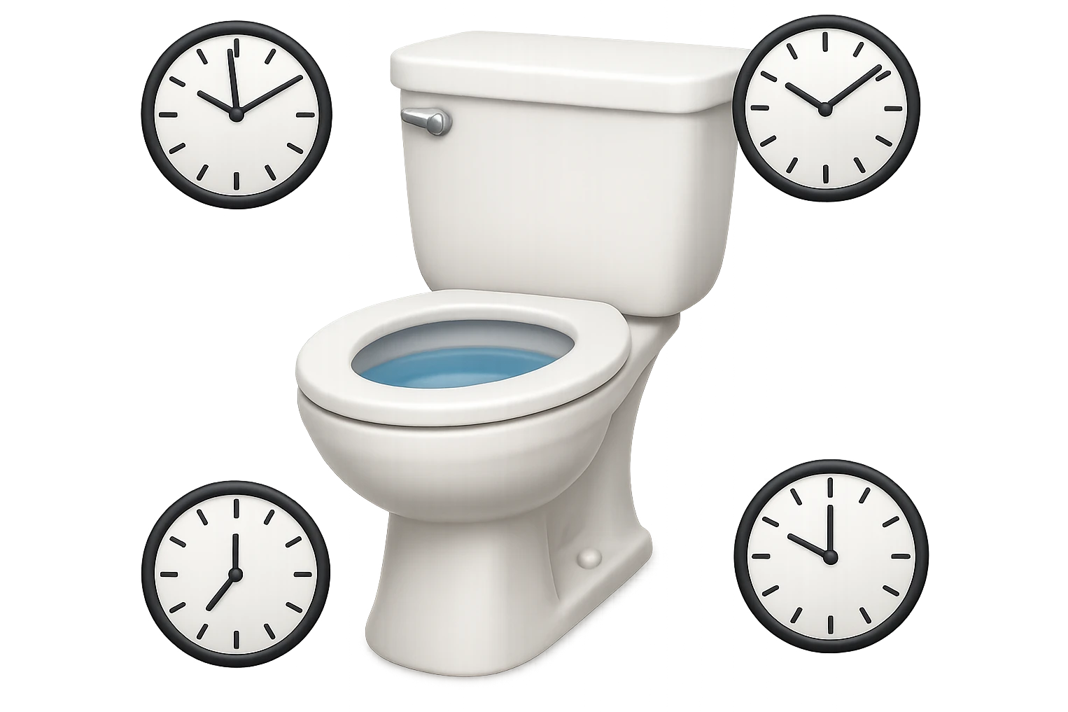 emoji stile iphone di un wc con orologi che gli fluttuano intorno, iperrealistico 4k emoji
