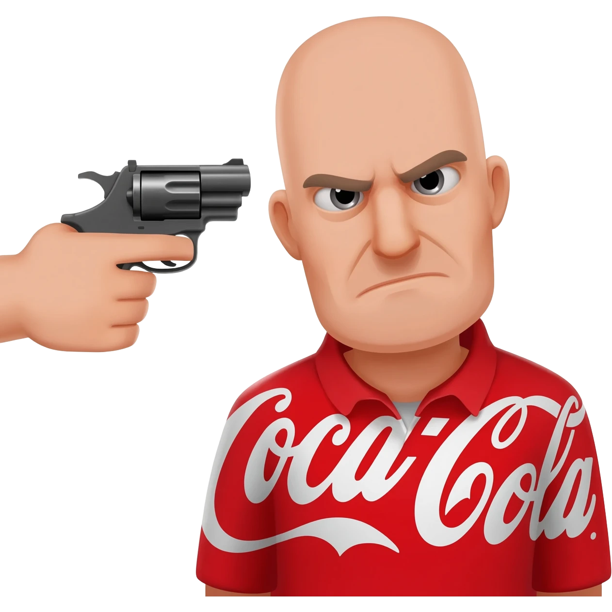 grumpy coca-cola emoji and a gun pointing to his head emoji